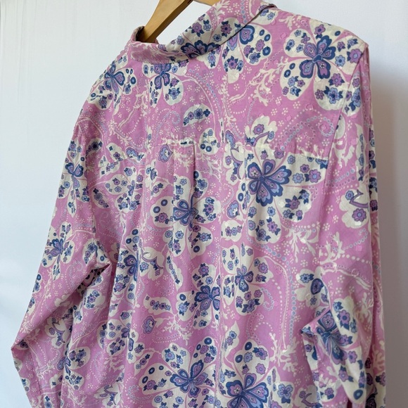 Talbots Women's Plus 2X Floral Cotton Blouse Long Sleeve Collared Button Down - Picture 10 of 13